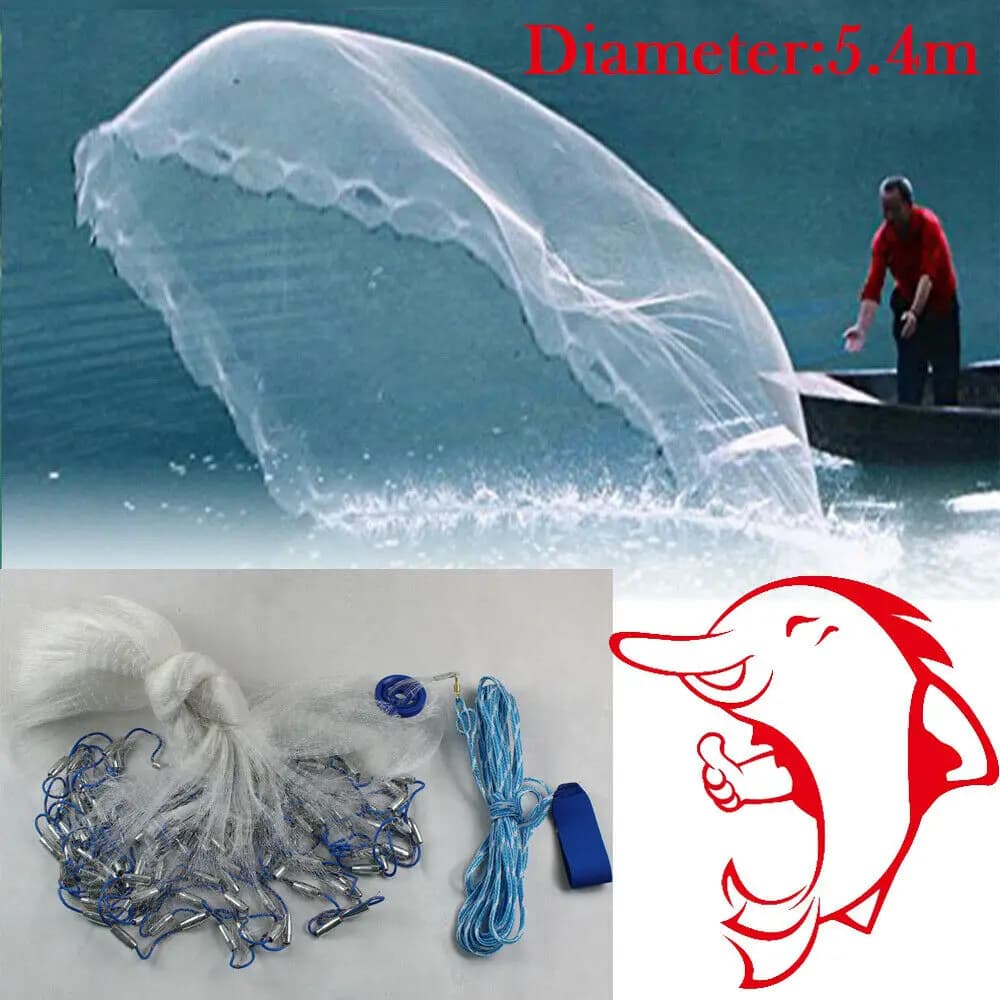 Filet lancé 23kg léger avec plombs acier - Maille monofilament facile à utiliser pêche traditionnelle
