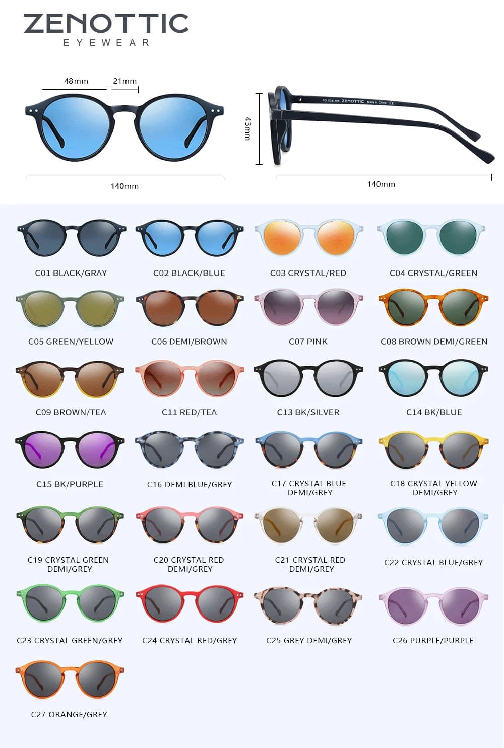 Lunettes de soleil polarisées ZENOTTIC rétro 2023-2024 pour pêche - Cadre rond vintage