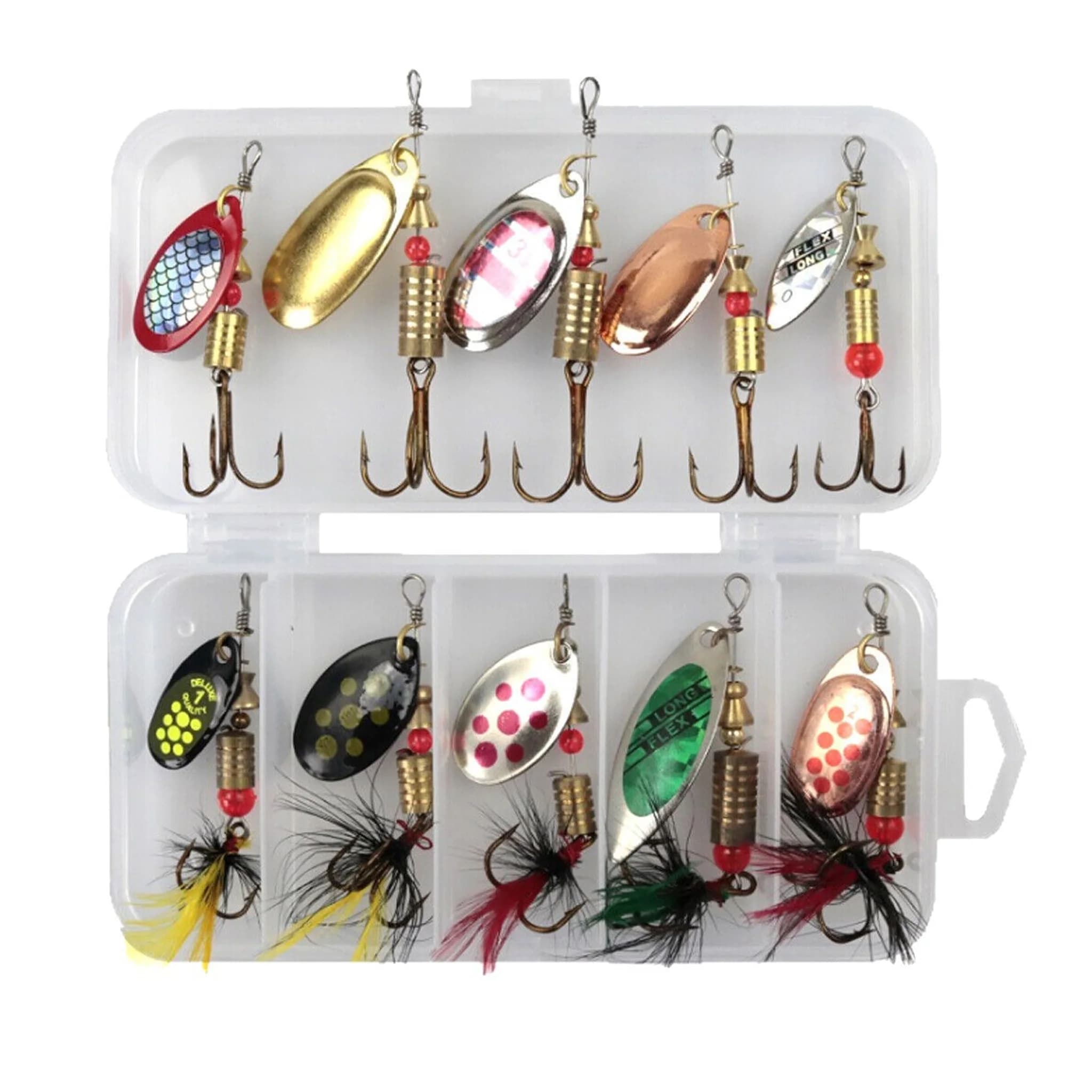 Set 10 cuillères spinner métalliques pour brochet - Spoonbaits et crankbaits kit complet