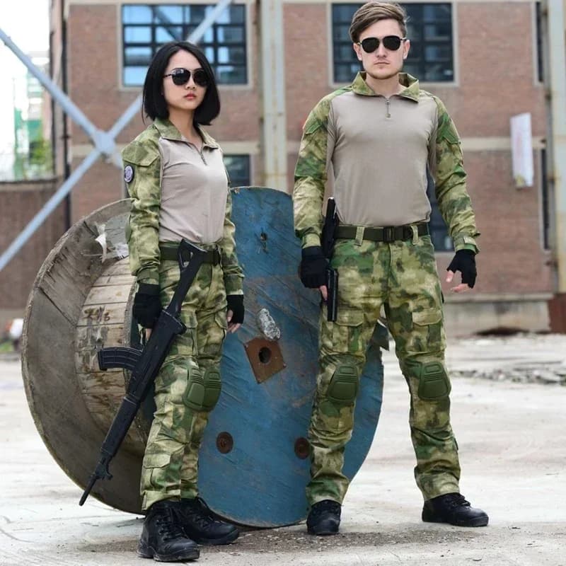 Combinaison tactique camouflage pêche chasse avec coudières genouillères - Tenue extérieure polyvalente