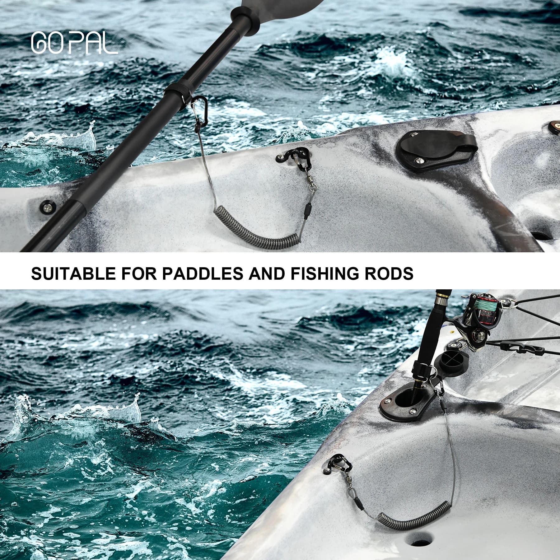 Kit 2 sangles anti-perte pour pagaies et cannes à pêche - Longes ajustables pour kayak et pêche