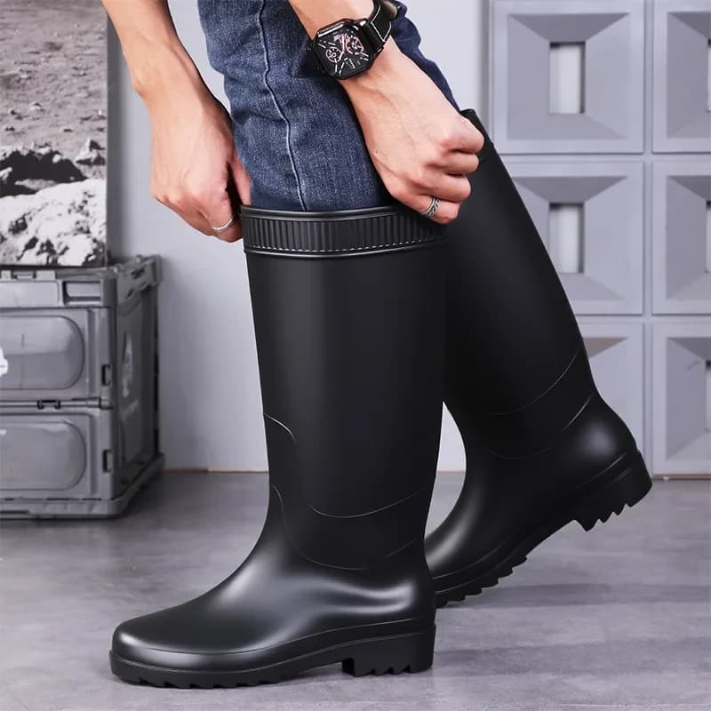 Bottes pluie hommes tube long antidérapantes résistantes pêche extérieur lavage auto semelle épaisse