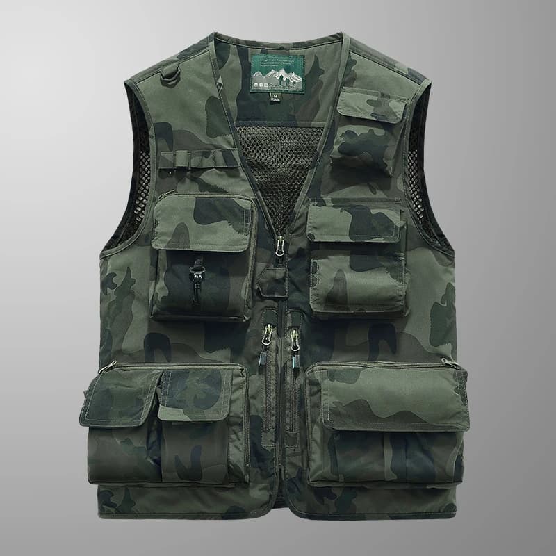 Gilet camouflage sans manches homme pour pêche et plein air, respirant et coupe-vent printemps automne
