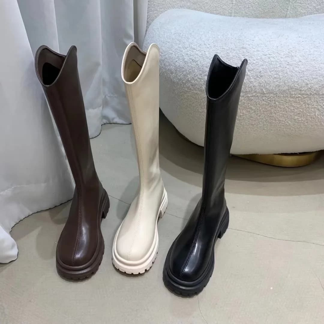 Bottes Longues Haute Tige Semelle Épaisse Ultra Douce V-Shape Chevalier Doublure Polaire Été Origine Chine