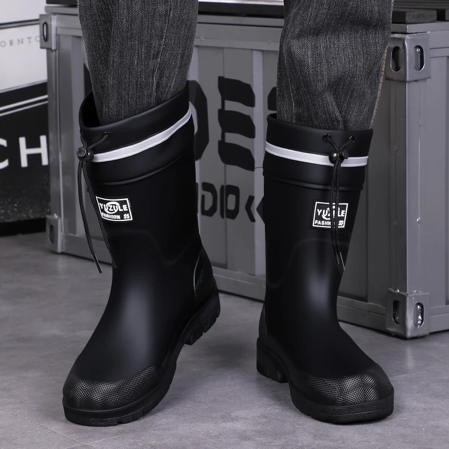Bottes de pêche mi-mollet homme technologie avancée style coréen étudiant anti-dérapantes haute tube
