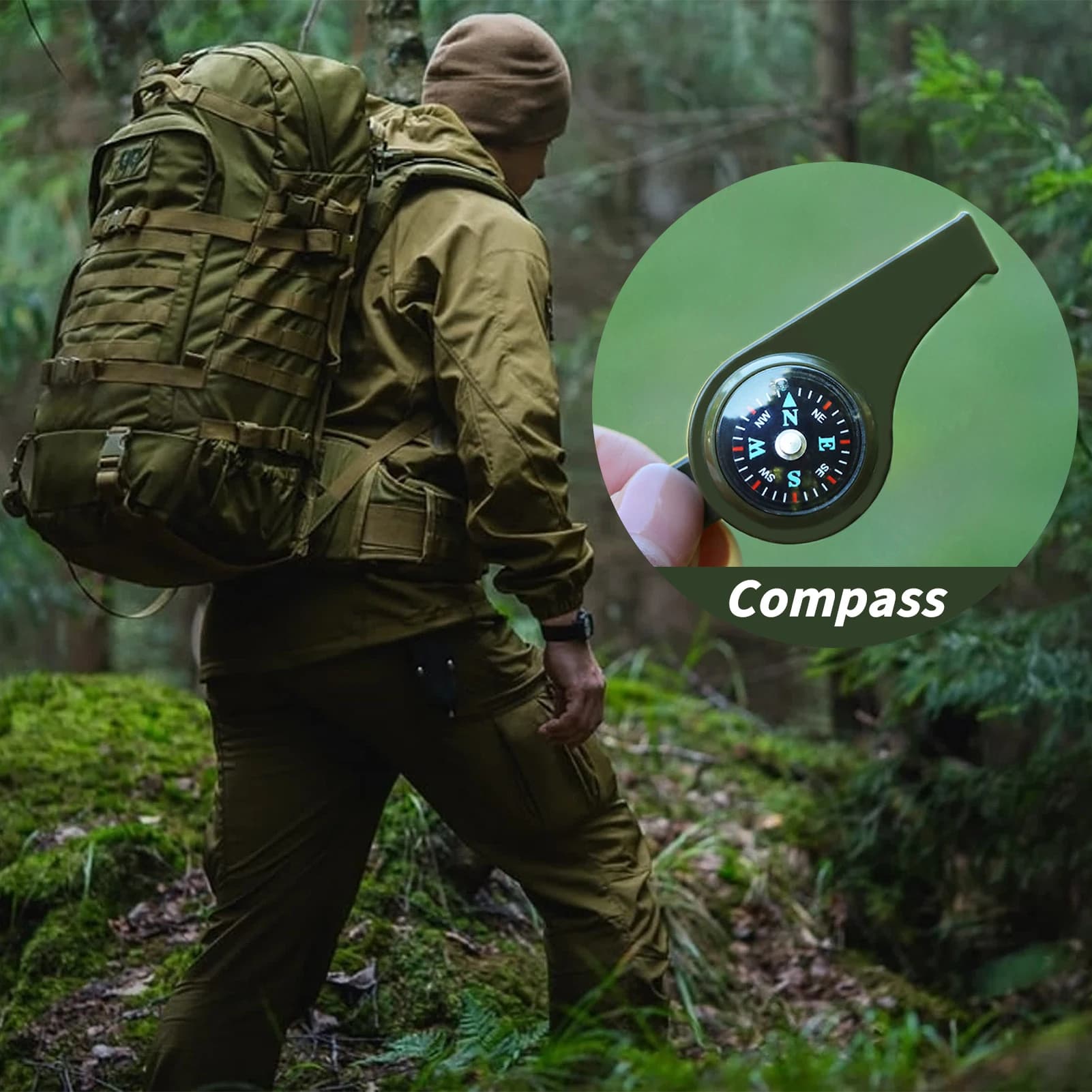 Sifflet sécurité urgence 3 en 1 multifonction avec boussole mini pour randonnée camping pêche