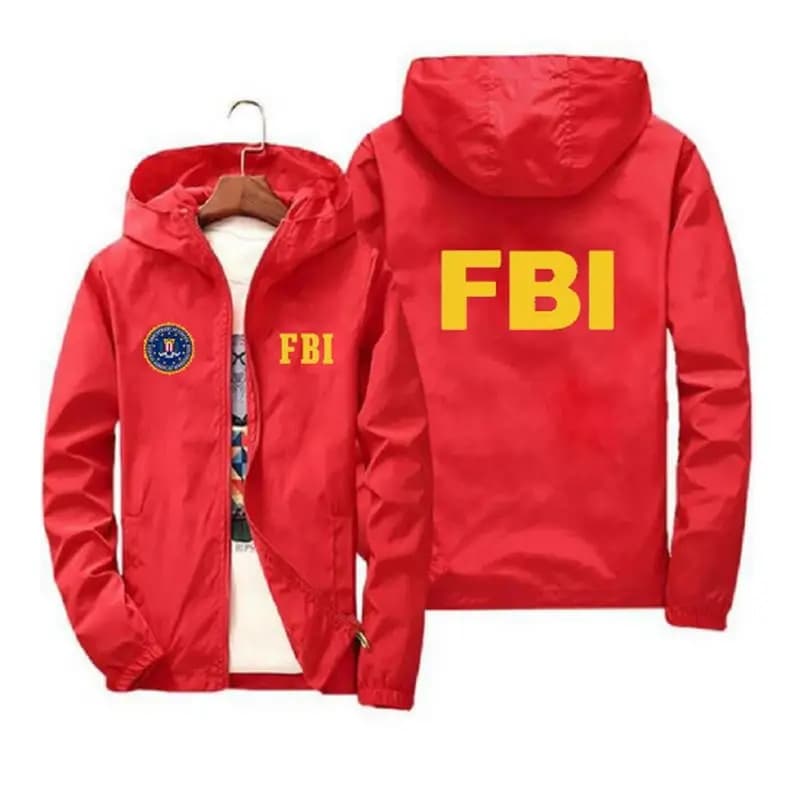 Veste FBI imprimée homme printemps - Veste sport capuche coupe-vent pour pêche sportive