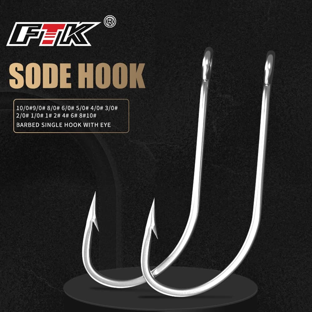 FTK 50 hameçons acier inoxydable barbelés pour carpe et bass - Tailles 1/0 à 10/0 en pack de 25