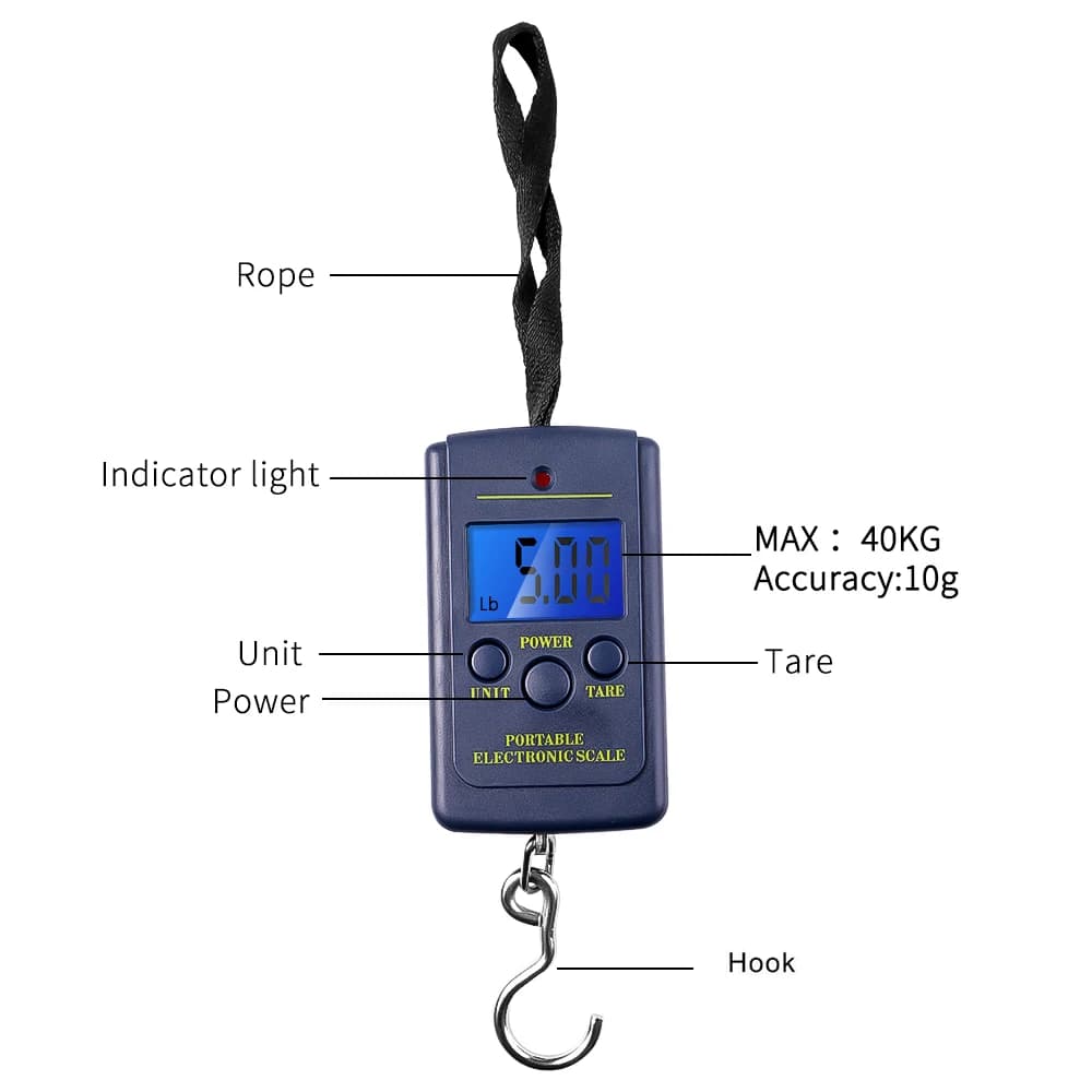 Balance multifonction 40kg/10g électronique portable - Pêche, bagages, poche avec crochet suspendu