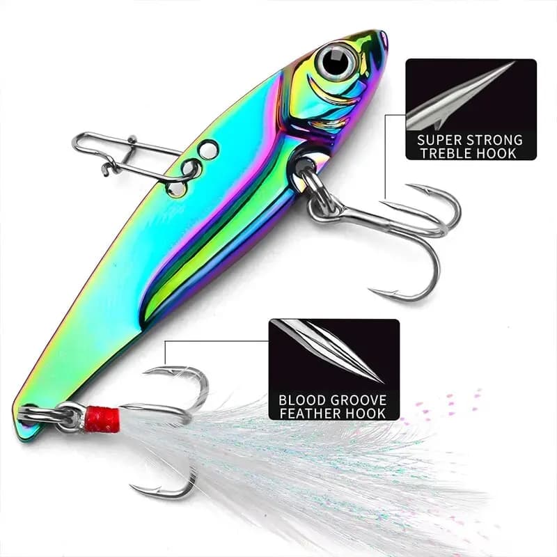 Leurre VIB métallique 20g multicolore - Hameçons triples pour pêche du bar toutes couches d'eau