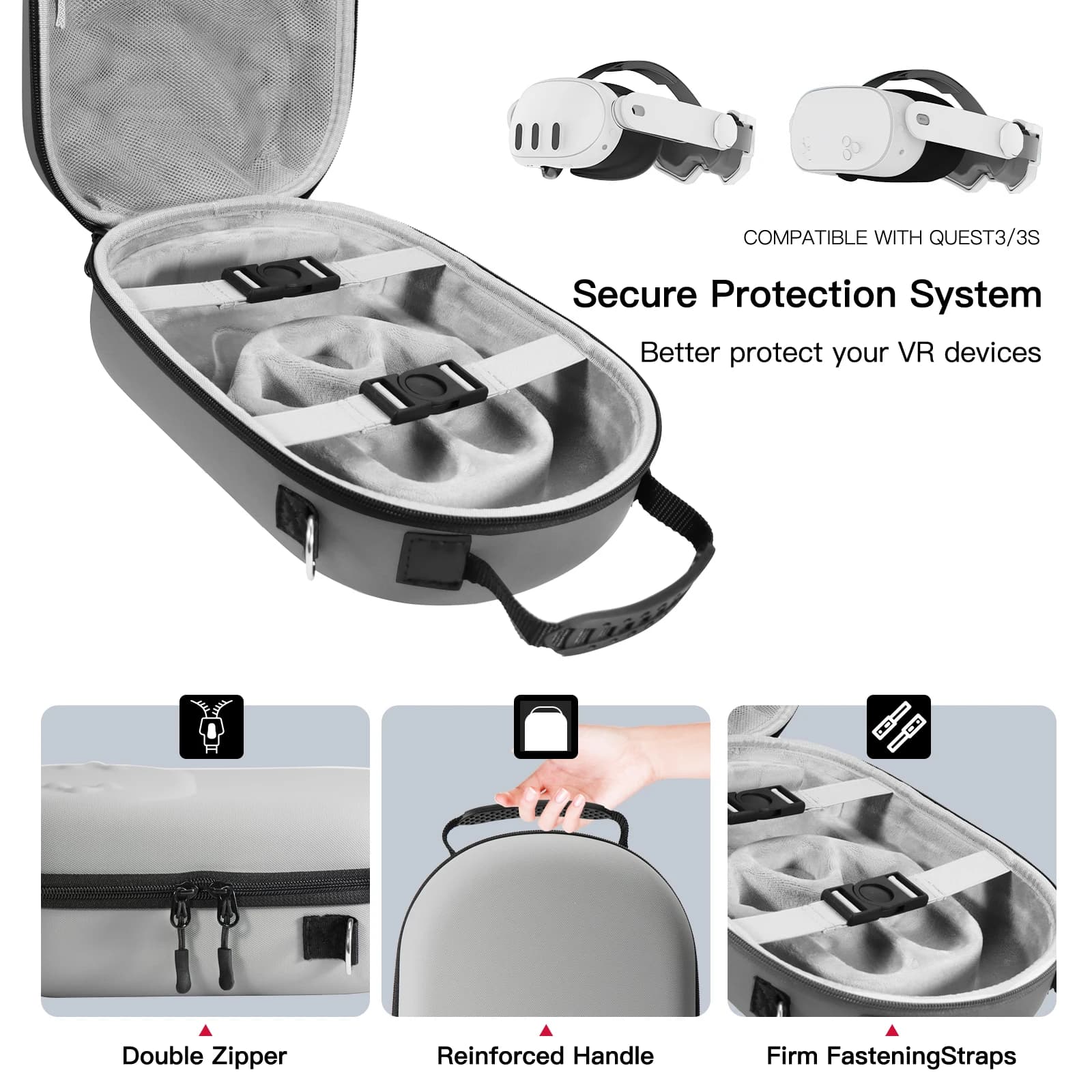 Étui de transport rigide pour Meta Quest 3/3S - Protection anti-choc pour casque VR et accessoires