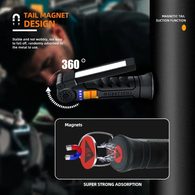 Lampe torche LED COB portable rechargeable USB magnétique pour camping pêche travail
