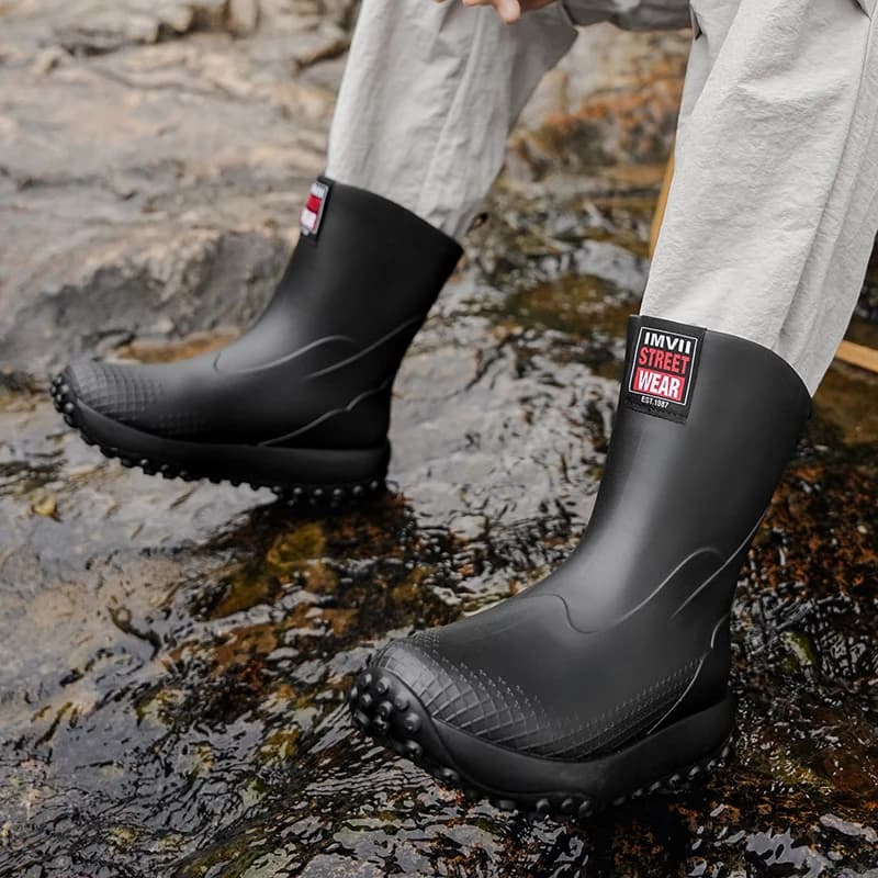 Bottes mi-mollet jardin pêche imperméables antidérapantes à bout large pour hommes chef cuisine plates-formes