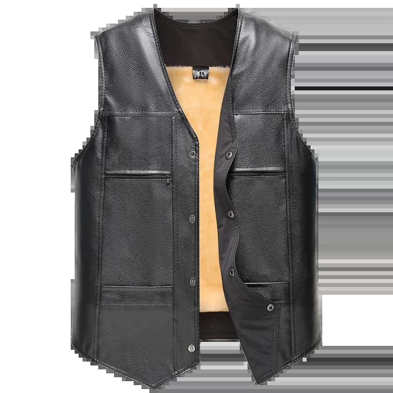 Gilet chaud épais polaire cuir hiver 2025 pêche V-neck simple bouton décontracté vêtement extérieur homme