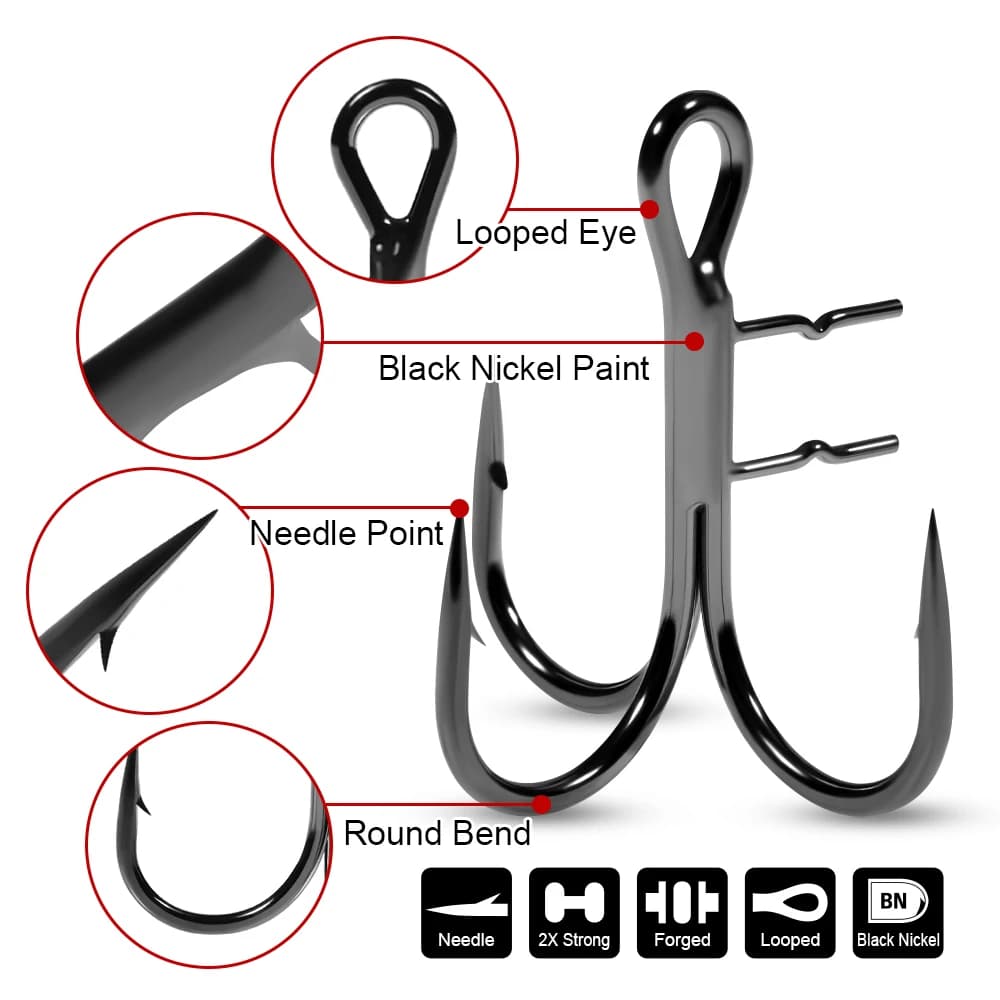 Hameçons triples T renforcés #4-#1/0 pointes soudées - 6 pièces pour shad et swimbaits