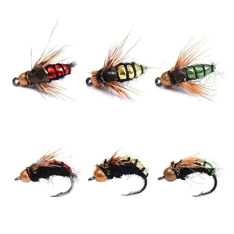 Leurres artificiels insectes 5/10 pièces - Nymphes plombées tête laiton pour truite et pêche à la mouche