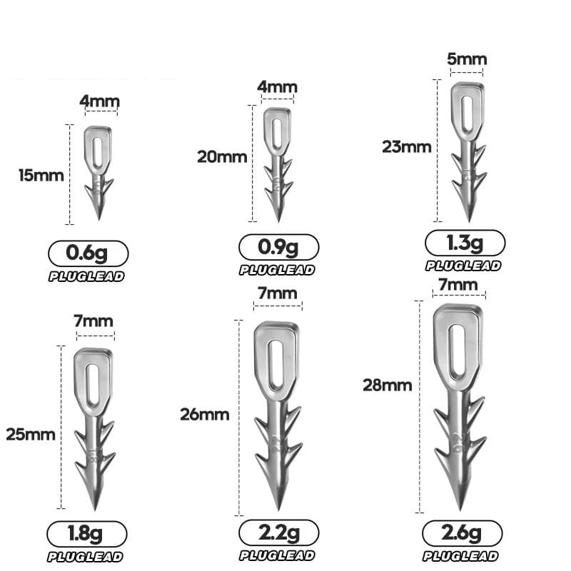Plombs de pêche barbelés 10 pièces 0.6g-2.6g pour leurres souples et montages Neko Rig Wacky Rig