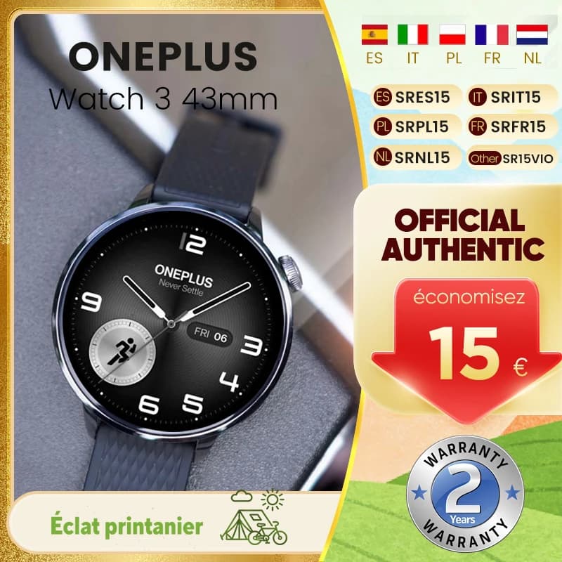 OnePlus Watch 3 Global Version : écran AMOLED 1.32 pouces, Snapdragon W5, GPS double fréquence et Wear OS