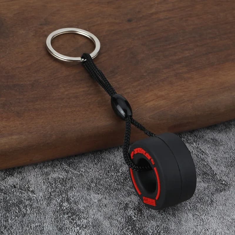 Porte-clés pneu caoutchouc souple - Accessoire pêche unisexe corde sac à dos cadeau