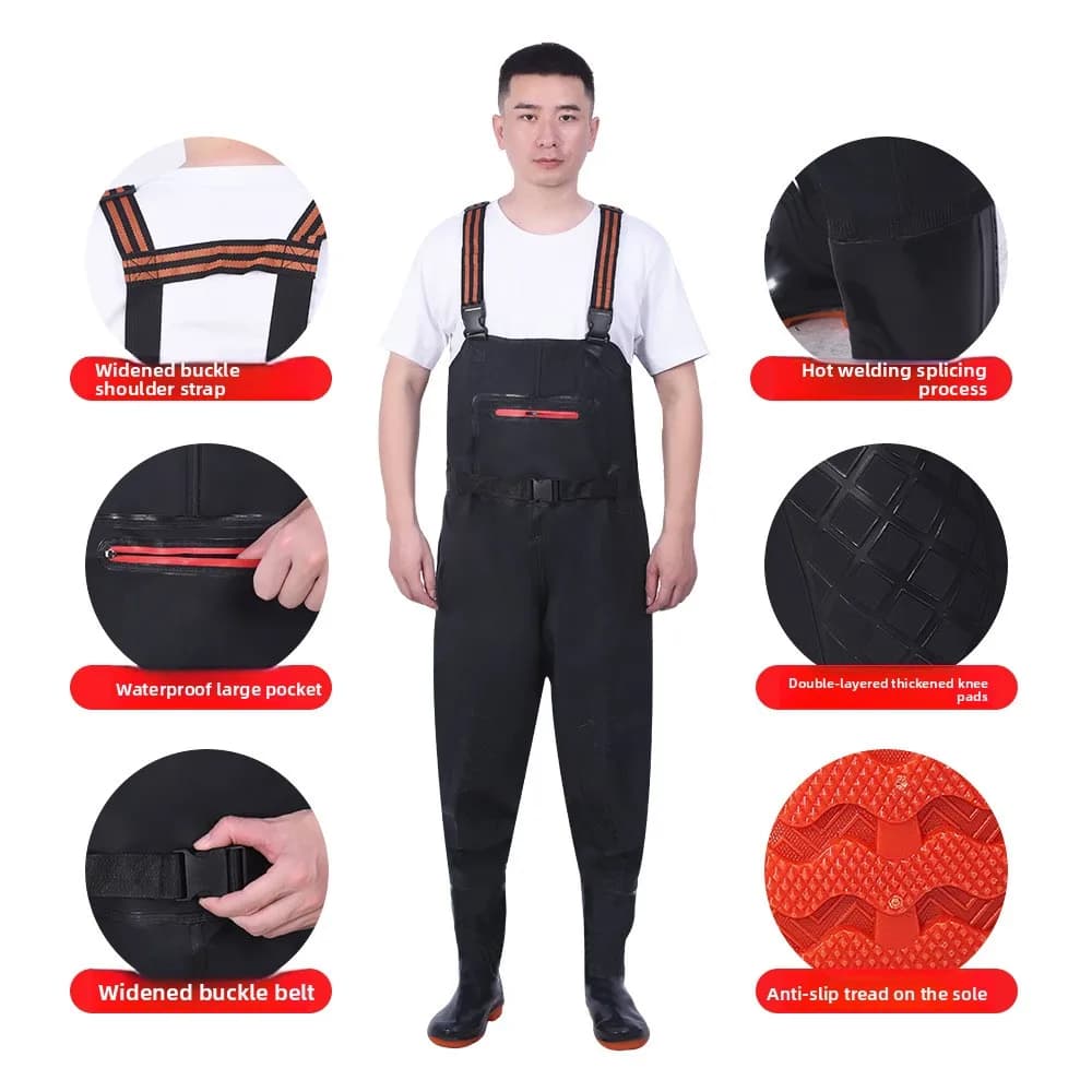 Pantalon pêche mi-corps étanche PVC - Combinaison cuissardes pêche chasse eau