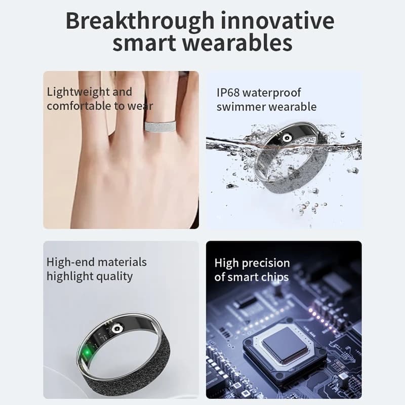 Bague connectée sport IP68 - Moniteur fréquence cardiaque, oxygène sanguin, sommeil et podomètre