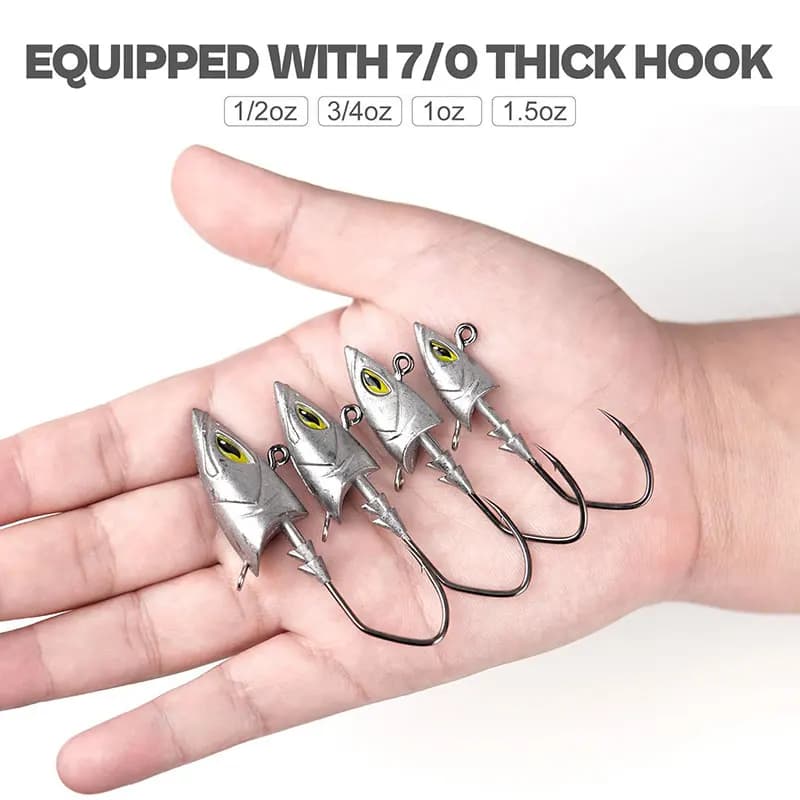 5 hameçons jigging tête triangle 14g à 42g avec yeux 3D - Matériel pêche mer gros poissons