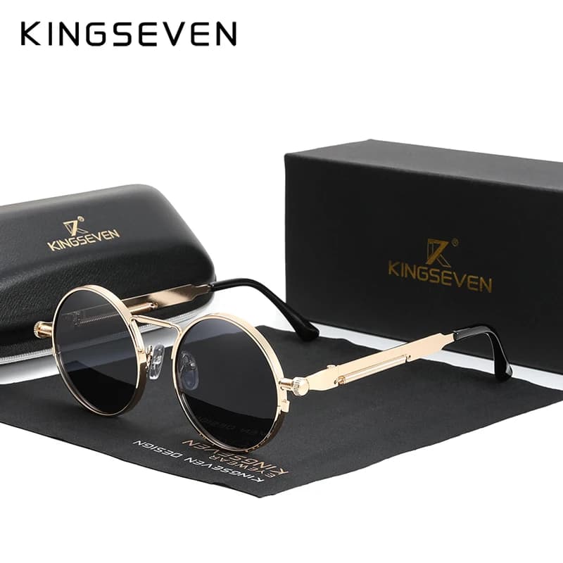 Lunettes de soleil gothique steampunk polarisées vintage pour pêcheur - cadre métal rond unisexe