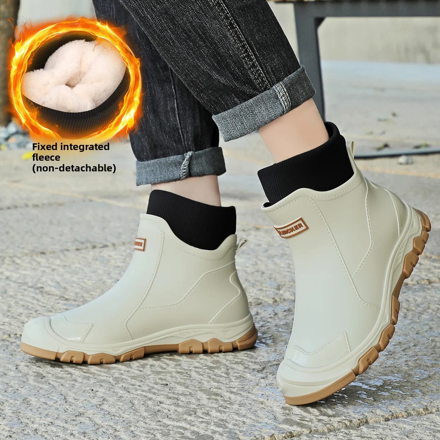 Bottes Chelsea homme imperméables anti-dérapantes style coréen doublure polaire blanche