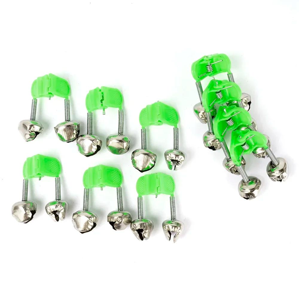 Lot 10 cloches vertes métal pour canne pêche avec clips pince accessoire extérieur pêche carpe