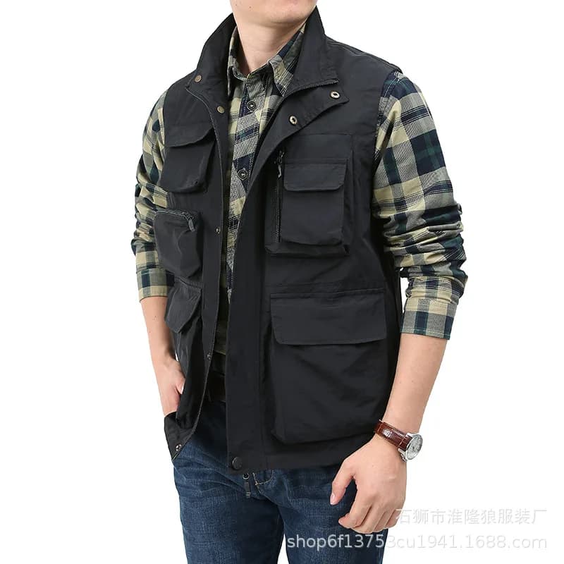 Veste de pêche respirante homme avec poches zippée pour activités extérieures été