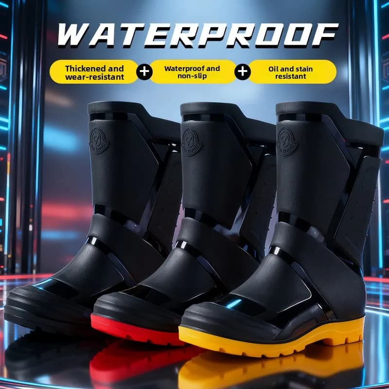 Bottes de pluie homme style britannique contrastées mi-haute grande taille pêche travail résistantes