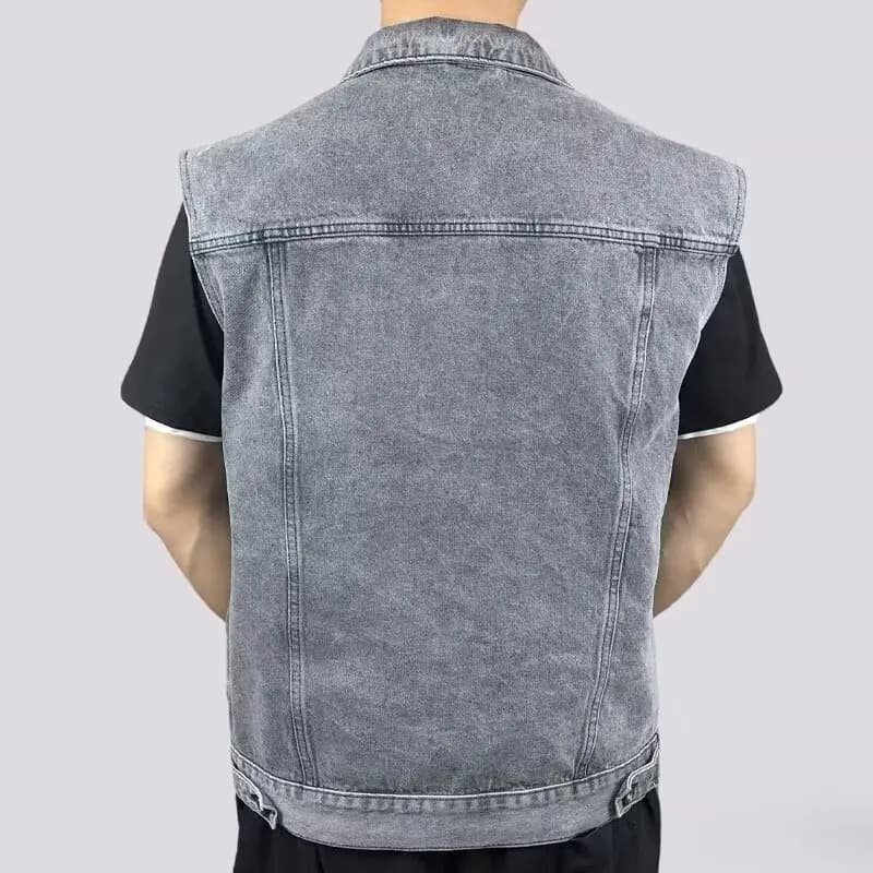 Veste denim rétro haut de gamme multi-poches - Veste sans manches col revers travail - Style vintage pêche