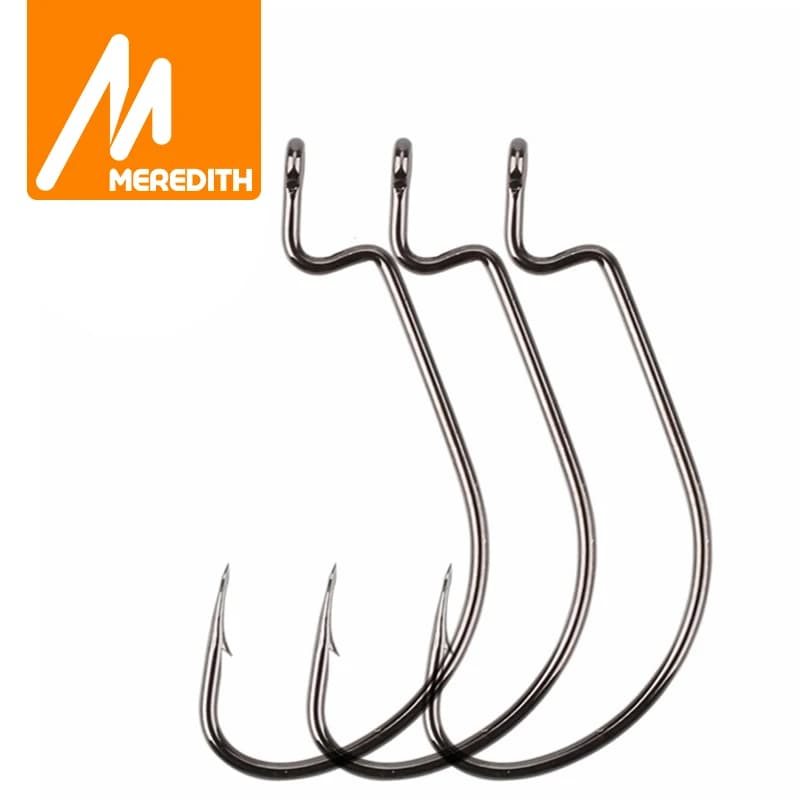 Hameçons pour leurres souples Meredith 50 pièces, acier haute teneur en carbone, large super verrouillage, tailles