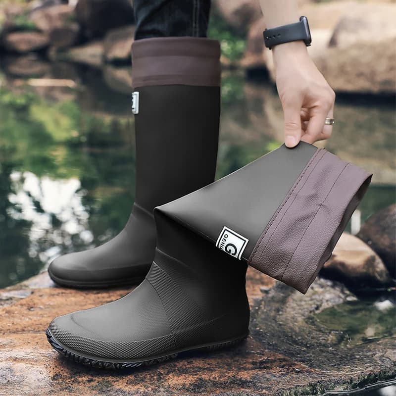 Bottes de pluie mode hommes hautes étanches antidérapantes couple style pêche extérieur chaussures techniques