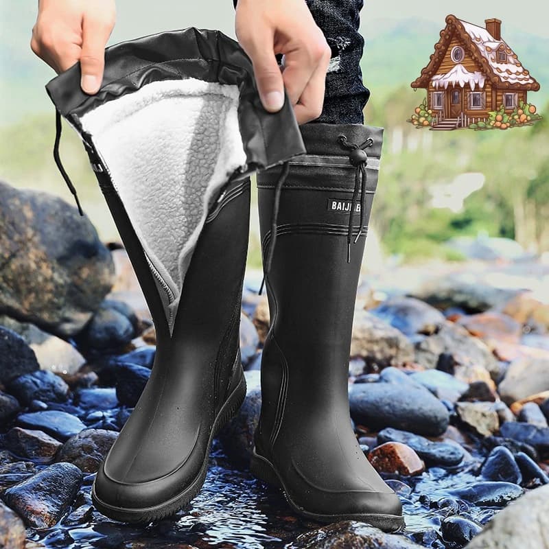 Bottes de pêche hiver homme épaissies et imperméables - Anti-dérapantes avec bandes réfléchissantes pour sécurité