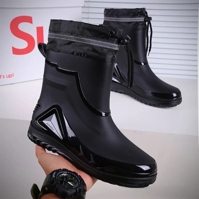 Bottes mi-mollet style coréen doublées polaire antidérapantes pour pêche et travail extérieur hommes