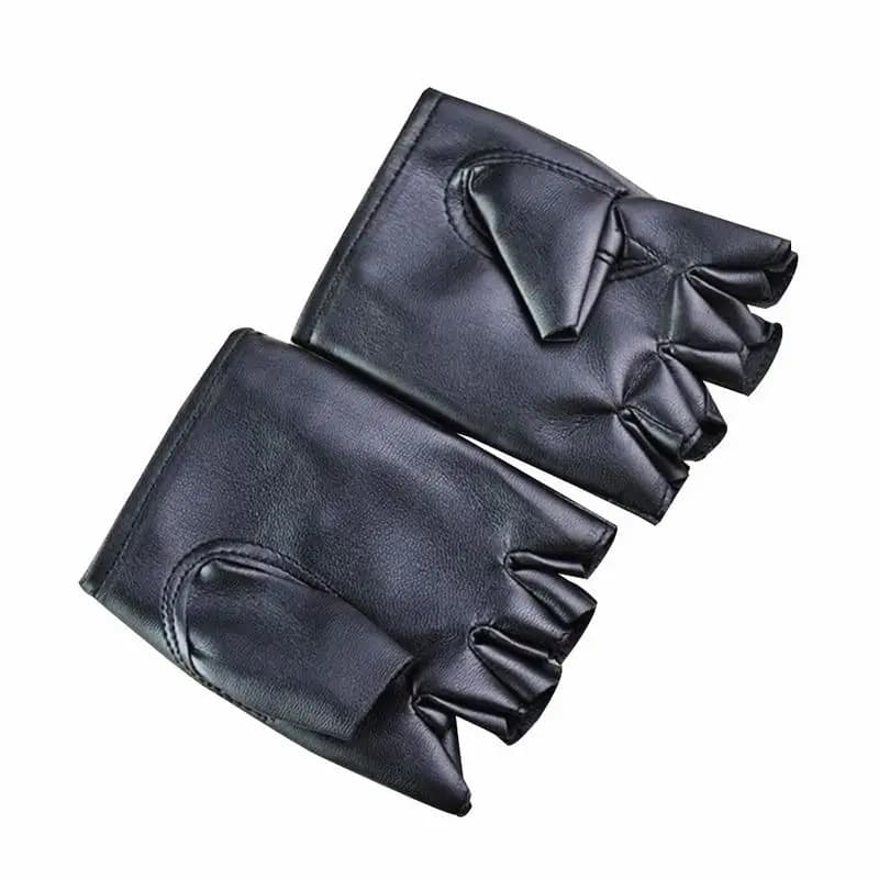 Gants doigts coupés pêche conduite synthétique unisexe noir fashion homme femme