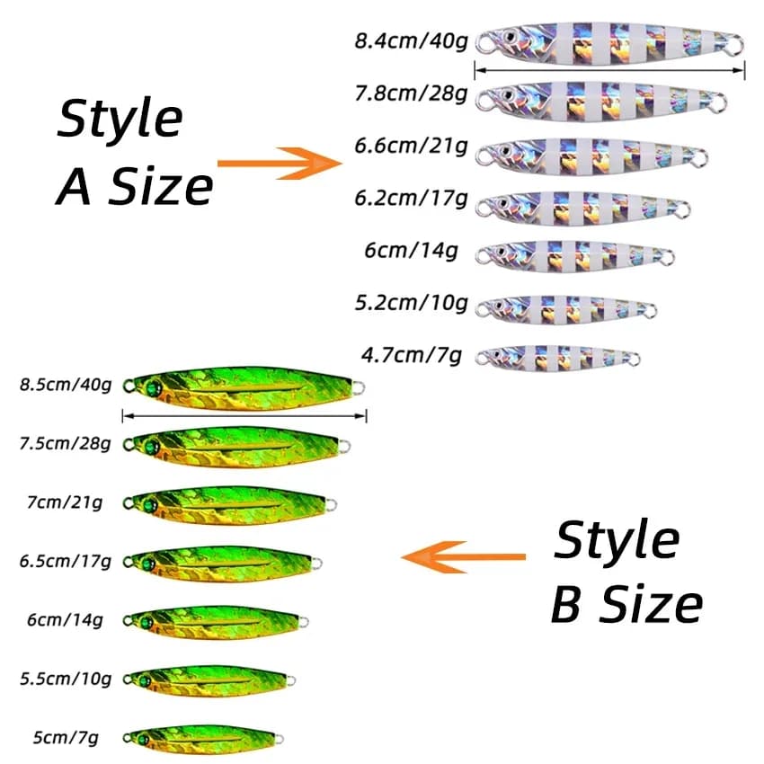 Kit 5 jigs métal 7g-40g pour pêche trolling et jigging - Leurres poids pour bass et truite de mer