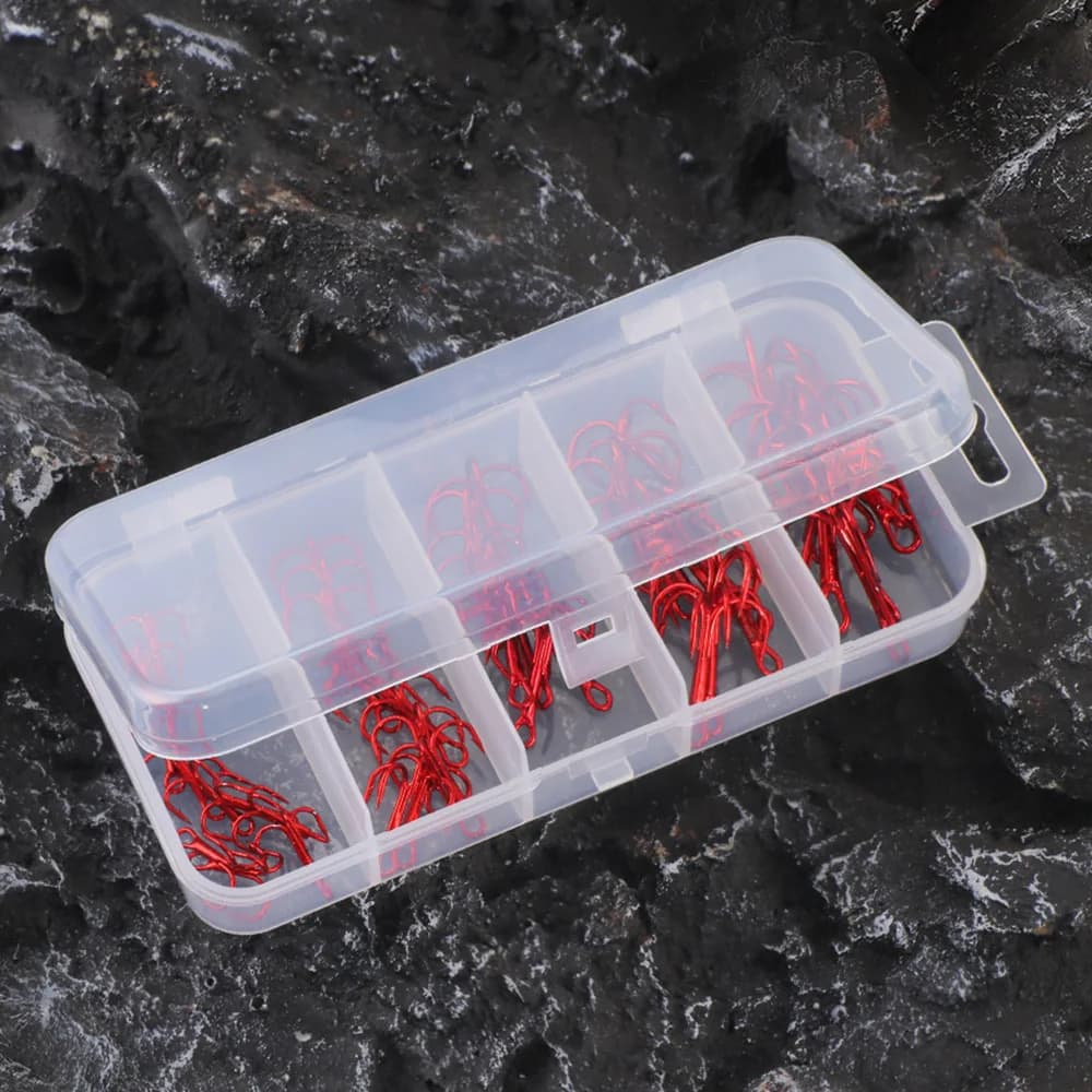 Hameçons triples acier carbone 2#-10# 50 pièces - Hameçons ancres rouges pour pêche mer