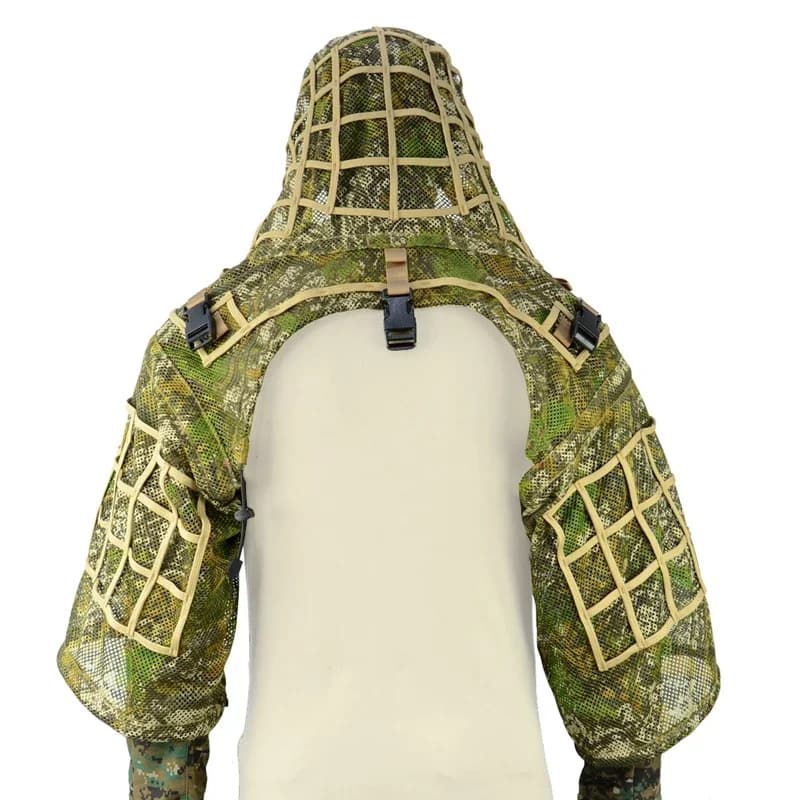 Vêtements Ghillie châle mesh tactique sniper 3D - tenue camouflage combat chasse pêche extérieur
