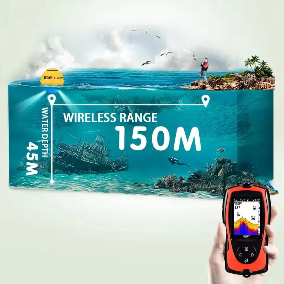 Détecteur de poissons sans fil FF1108-1CWLA - Sonar portable rechargeable avec portée 45M pour pêche