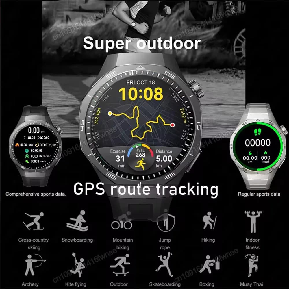 Smartwatch Homme Android iOS 2025 - Écran AMOLED HD, GPS Trajectoire, Appels Bluetooth, Étanche