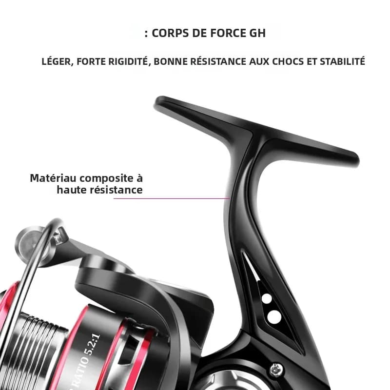 Moulinet spinning Huidiao 1000-7000 5.2:1 avec bobine et poignée métal pour lancers longue distance