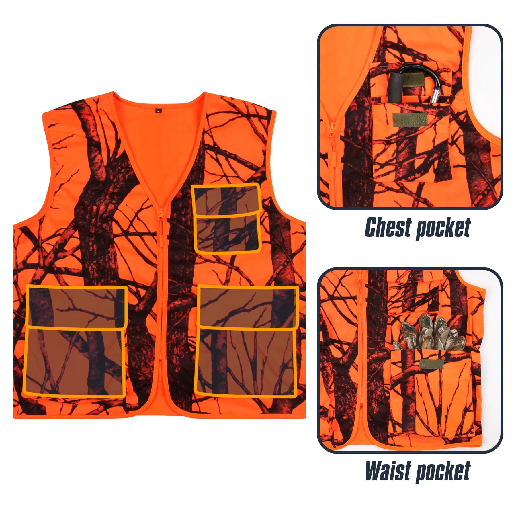 Gilet outdoor GUGULUZA orange multiples poches pêche chasse randonnée séchage rapide respirant M-4XL