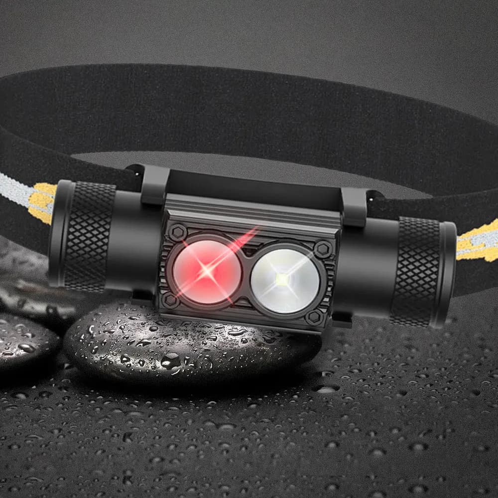 Nouvelle lampe frontale mini LED rechargeable Type-C blanc/rouge pour pêche et chasse - Compacte