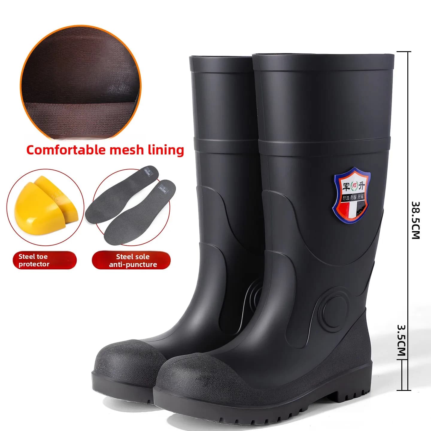 Bottes de travail caoutchouc à embout et semelle acier protection anti-flammes pour montagne
