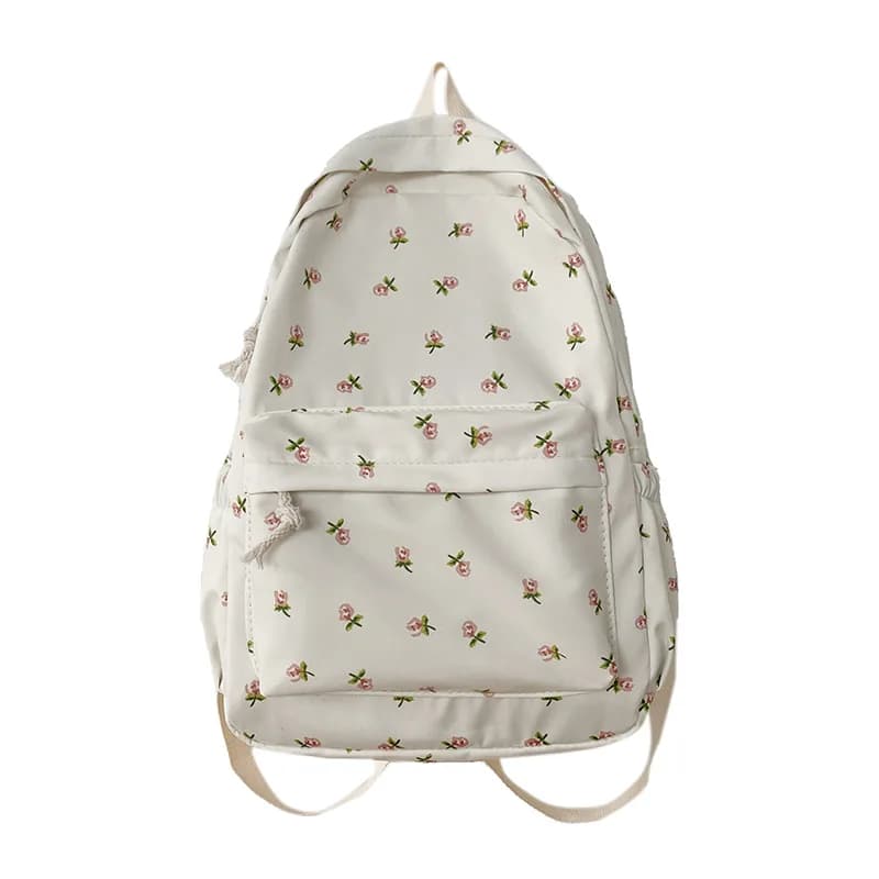 Sac à dos nylon frais et simple grande capacité - Pêche scolaire à motifs floraux - Collégiens