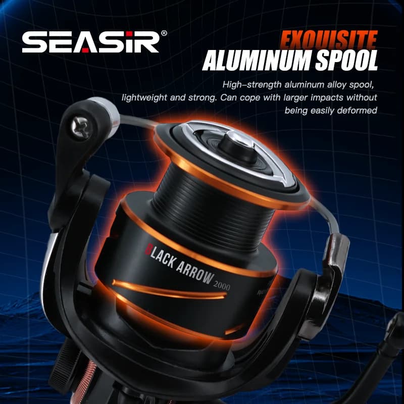 Moulinet SEASIR Black Arrow 5+1BB à engrenage métallique - Bobine aluminium et frein puissant étanche