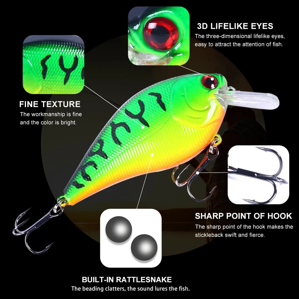 Leurre dur HENGJIA 8.5cm 15g pour brochet et perche, leurre crankbait shallow à billes bruiteuses, 6 coloris disponibles