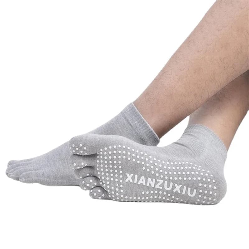 Chaussettes yoga cinq doigts antidérapantes - hommes pilates grip silicone coton
